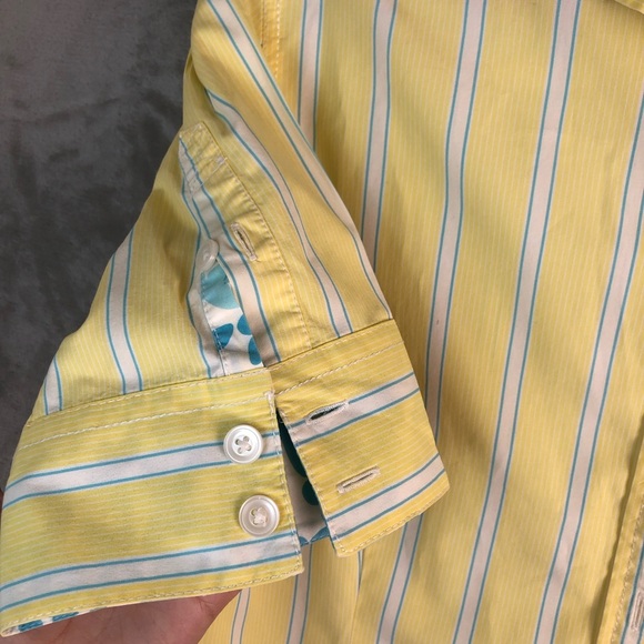 L.L. Bean Button Up Yellow Blue Stripe Short Sleeves top size M - Picture 5 of 6